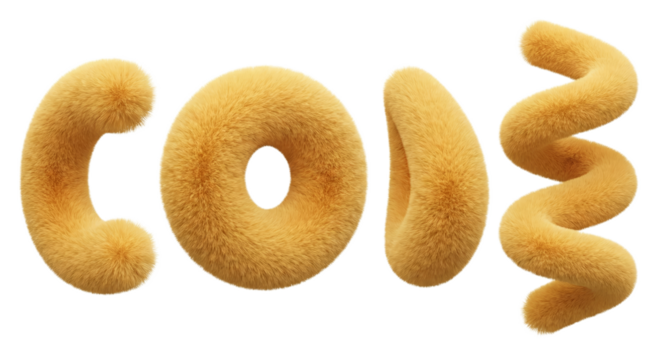 Fuzzy textured golden stylized letters forming the word cool, set against a stark and pristine