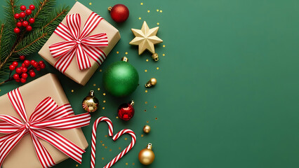 Festive Christmas presents with ribbons and holiday ornaments create joyful memories