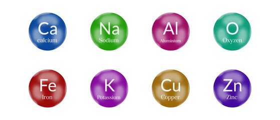 Colorful chemical element icons with symbols and names PNG