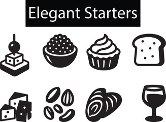 Elegant Starter Icons Set – Gourmet Appetizers Silhouette Collection.