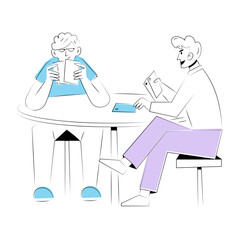 Hand drawn style illustration showing two friends playing cards
