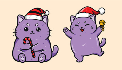 Festive Holiday Cat Vector – Cute Kitty with Winter Accessories