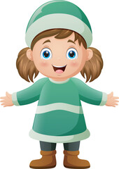 Cute little girl cartoon wearing winter clothes