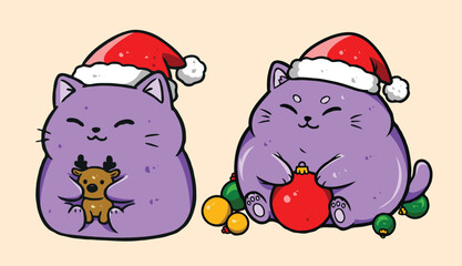 Festive Holiday Cat Vector – Cute Kitty with Winter Accessories