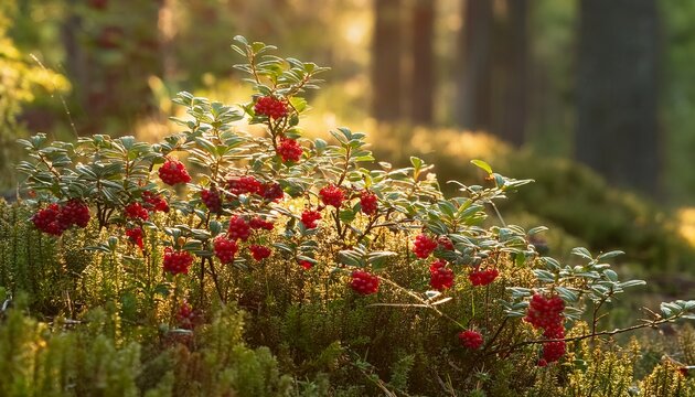 Bush Of Red Berry Stoneberry In The Forest