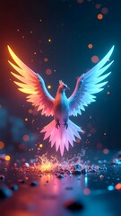 Neon Origami Phoenix of Business Rebirth Emerging from UI Shards