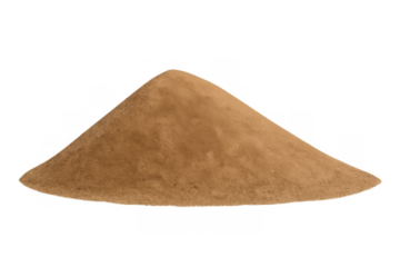 Dry brown granular material forming a cone-shaped mound, standing alone to create a small dune or hill