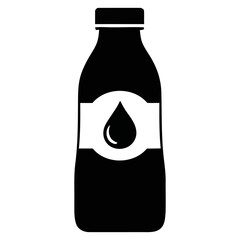 Vector Icon Set of Milk or Liquid Beverage Bottles with a Droplet Label, Representing Dairy, Hydration, Packaging Design, Healthy Drinks, and Organic Food Products