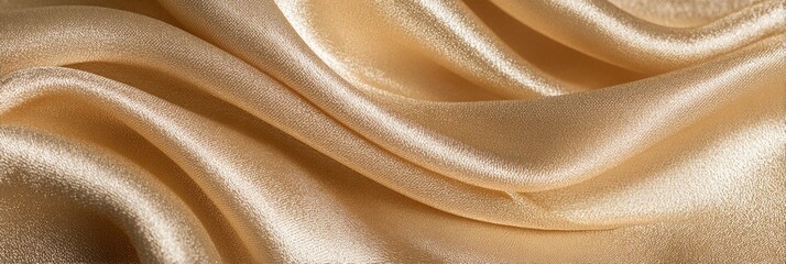 Obraz premium Luxurious golden silk fabric beautifully draped, showcasing its smooth texture and soft sheen, perfect for fashion, interior design, and elegant decor projects.