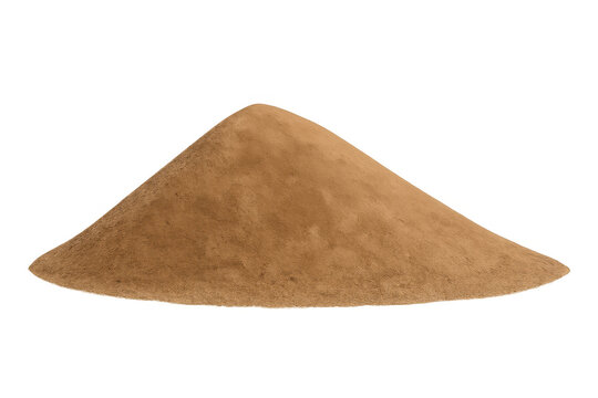Dry brown granular material forming a cone-shaped mound, standing alone to create a small dune or hill