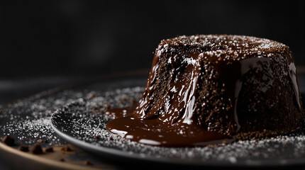 Indulge in decadence with a rich chocolate lava cake melting on a plate, a dessert lover's dream