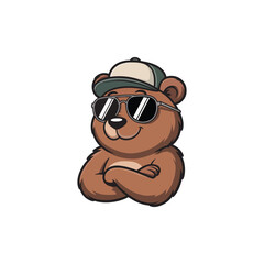 Stylish Bear Character Wearing Sunglasses and Hat
