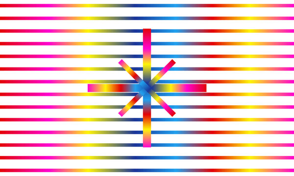 Vibrant Gradient Starburst on Rainbow Stripes. Bright abstract starburst design with vivid chromatic gradients, linear rainbow stripes, and modern radiant optical effects