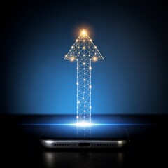 Smartphone Showing Glowing Upward Arrow Graph Emerging Above Screen