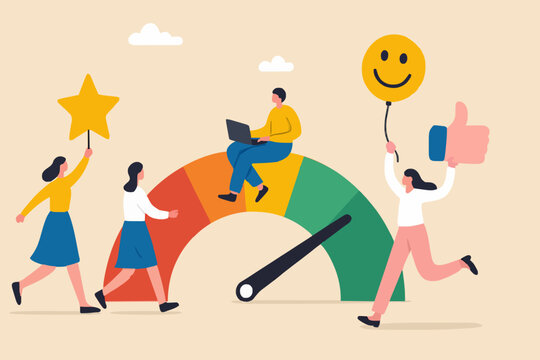 Employee engagement, commitment or motivation to success with company, staff dedication or job satisfaction, productivity or employee recognition, business people employee with stars and happy reward.