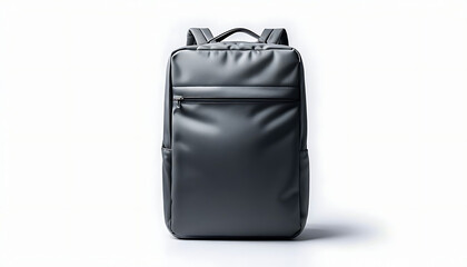 Modern gray backpack isolated on white background for travel and commuting
