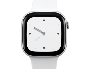 Fitness-Style White Smartwatch with Call Notification Circle Icon, Top-Down View, Minimalist Look, Isolated PNG