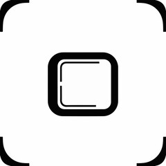 Black outlined button against white background, simple rounded square symbol. Button image showcases minimalist design, suitable for app interface elements.