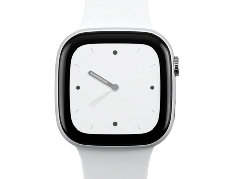 Fitness-Style White Smartwatch with Call Notification Circle Icon, Top-Down View, Minimalist Look, Isolated PNG