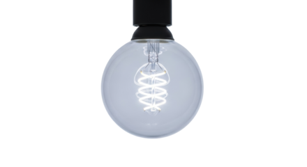 Vintage Edison light bulb isolated PNG on transparent background, antique style filament lamp for retro design and decoration