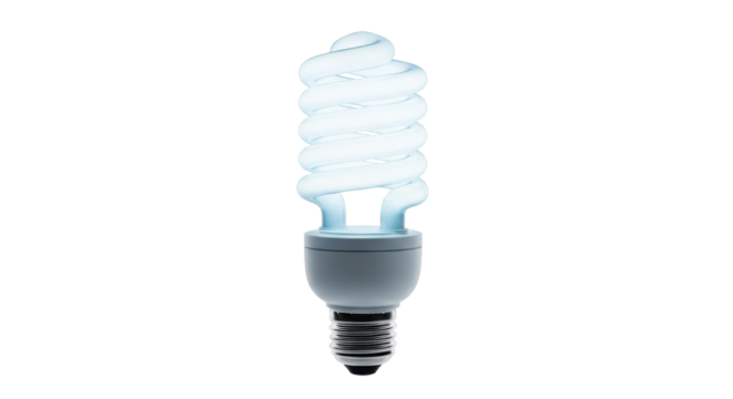 Energy-efficient compact fluorescent light bulb isolated PNG, eco-friendly lighting solution on transparent background - Powered by Adobe
