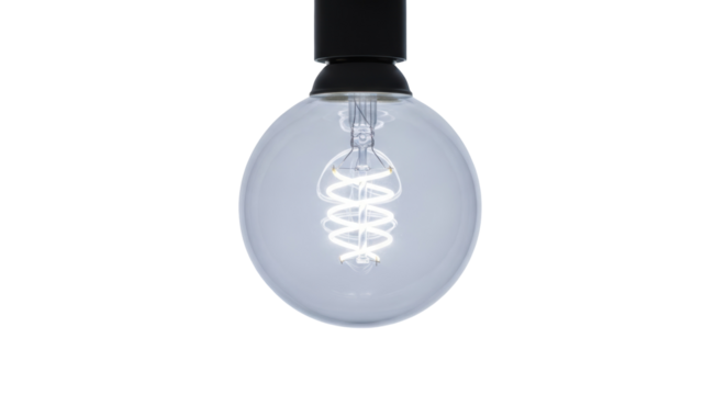 Vintage Edison light bulb isolated PNG on transparent background, antique style filament lamp for retro design and decoration