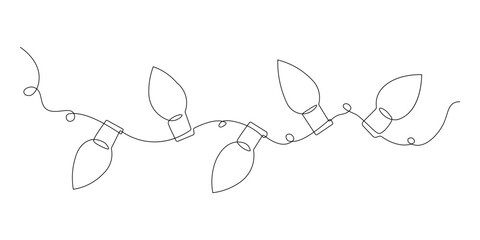 Continuous Line Drawing of Festive Christmas Lights Garland for Holiday Season Decor and Celebrations Design Element