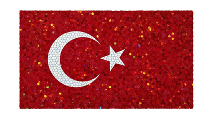 The flag of a nation, rendered in a mosaic style, with a crescent and star
