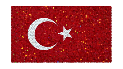 The flag of a nation, rendered in a mosaic style, with a crescent and star