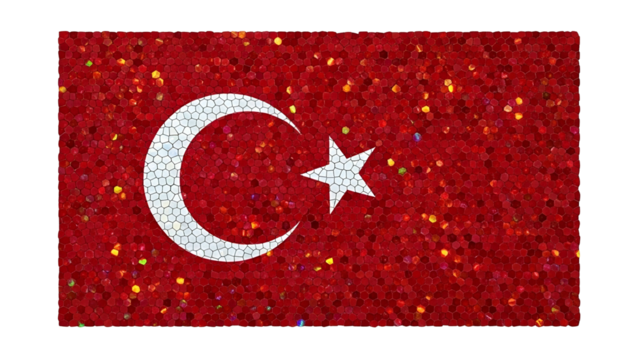 The flag of a nation, rendered in a mosaic style, with a crescent and star - Powered by Adobe