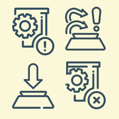 Machine Automation Warning Icons Set – Process Error, System Alert, Mechanical Gear Symbols & Industrial Line Vector Pack