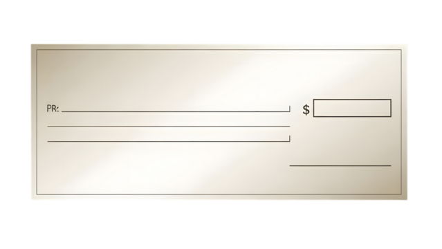 Blank check paper for payment transactions isolated on transparent background