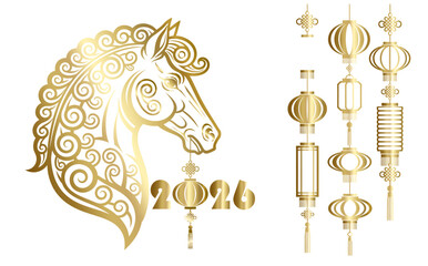 year of the horse Chinese new year icon set