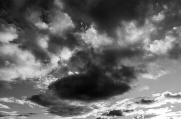 Dark storm clouds in black and white
