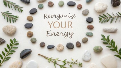 Stones Arranged in a Circle with Energy Quote and Floral Branch