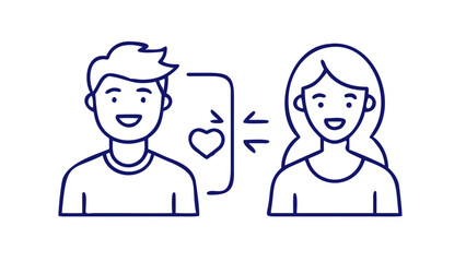 Cheerful couple thin line icon, relationship problems concept. Vector graphics. Guy and girl, man and woman, psychology sign on white background, style icon mobile or web design ..vector icon