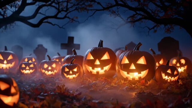 halloween pumpkin on a cemetery