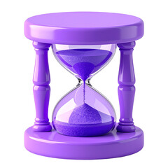 purple hourglass with sand 3d render icon in cartoon plastic style minimal isolated on white and transparent, background Remove png