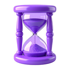 purple hourglass with sand 3d render icon in cartoon plastic style minimal isolated on white and transparent, background Remove png