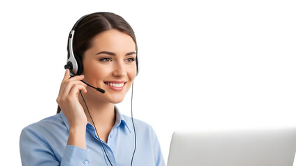 Happy female customer support professional isolated on transparent background