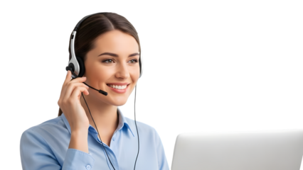 Happy female customer support professional isolated on transparent background