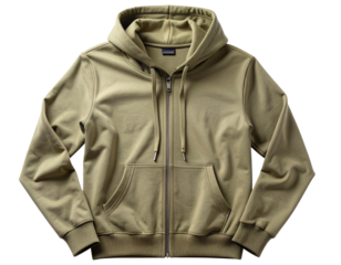 Khaki Hoodie with Sleeves Folded, Top-Down Angle, Isolated PNG