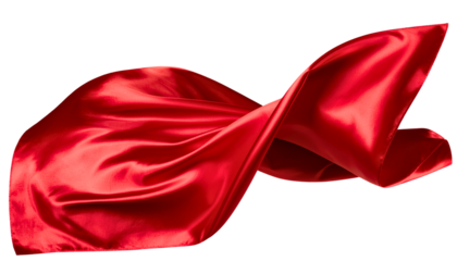 Red silk satin cloth floating or flying in the air on transparent background, cutout