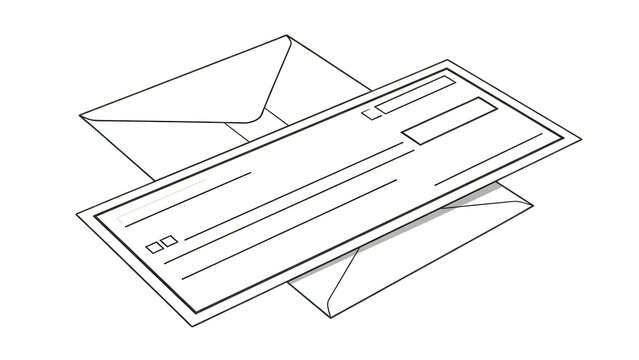 Check and envelope for financial payments isolated on transparent background