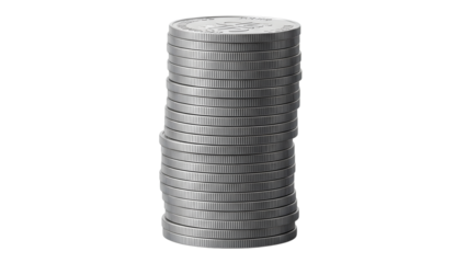 Stack of silver coins isolated money icon isolated on transparent background