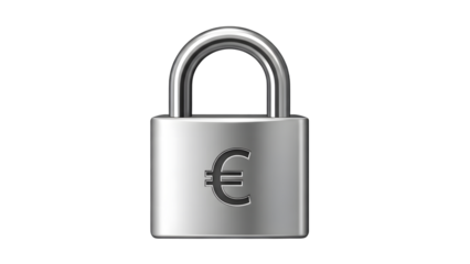 Euro currency financial security padlock 3d isolated on transparent background