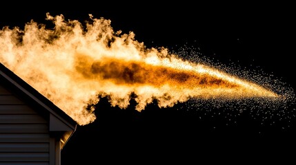 Flame eruption action near building outdoor environment fire photography at dusk