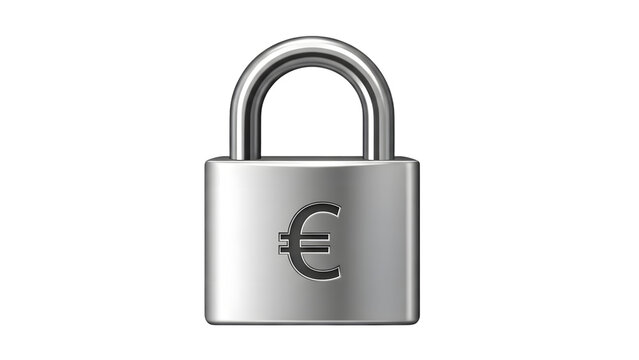 Euro currency financial security padlock 3d isolated on transparent background