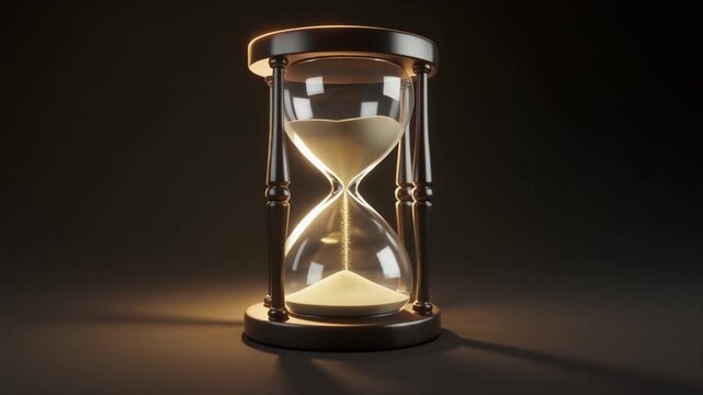 3D giant hourglass with slow flowing sand, capturing a surreal passage of time