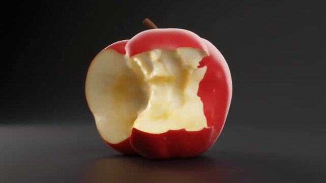 3D realistic apple with a bite taken out, showcasing smooth surface and detailed texture
